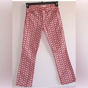 Tory Burch Noelle Boot Cut Jean Women 24 Crop Leg Red White Daisy Floral Stretch